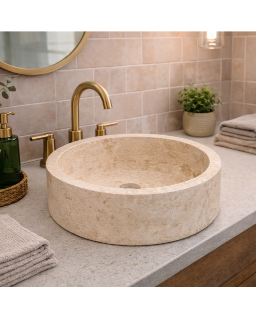 Vasque travertin Light mix Ø 40,6/20/20